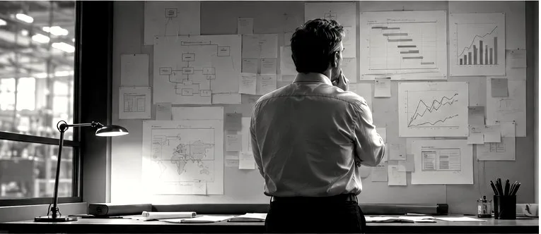 Mur de schémas et de plans de travail